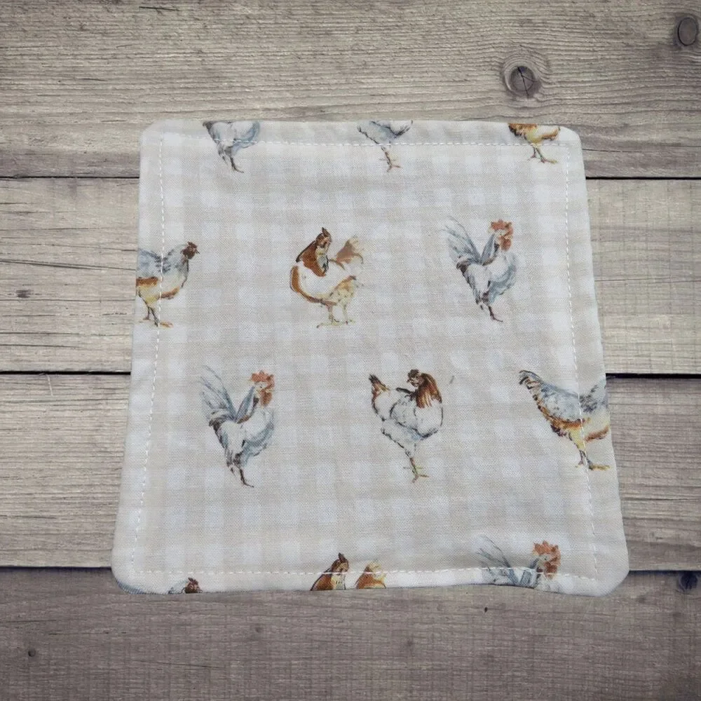 Jar Gripper, Handmade Jar Opener, Brown Gingham With Chickens